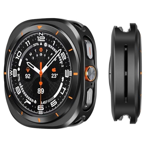 Suphart Metal Cases Compatible with Samsung Galaxy Watch Ultra (2025/2024) 47mm Case, Stainless Steel Protective Cover Rugged Bumper with Back Frame for Galaxy Watch Ultra, Black/Orange - Image 1