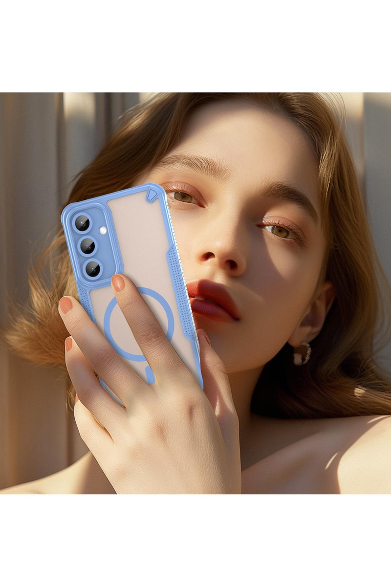 Cover For Samsung Galaxy S24 FE Armor Glaze MagSafe Magnetic Phone Case Raised edges around the screen and camera lens help prevent scratches - Blue - Image 2