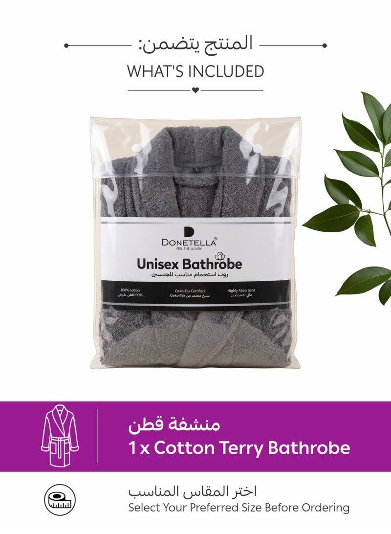 دوناتيلا روب استحمام 100% قطن للرجال والنساء، قطعة واحدة، مقاس M، 400 gsm، روب سبا بياقة شال، عالي الامتصاص، سريع الجفاف، مع حزام وجيوب. - Image 5