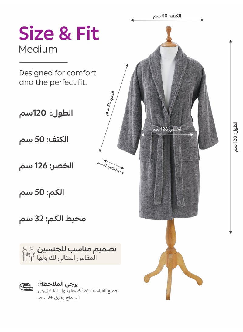 دوناتيلا روب استحمام 100% قطن للرجال والنساء، قطعة واحدة، مقاس M، 400 gsm، روب سبا بياقة شال، عالي الامتصاص، سريع الجفاف، مع حزام وجيوب. - Image 4