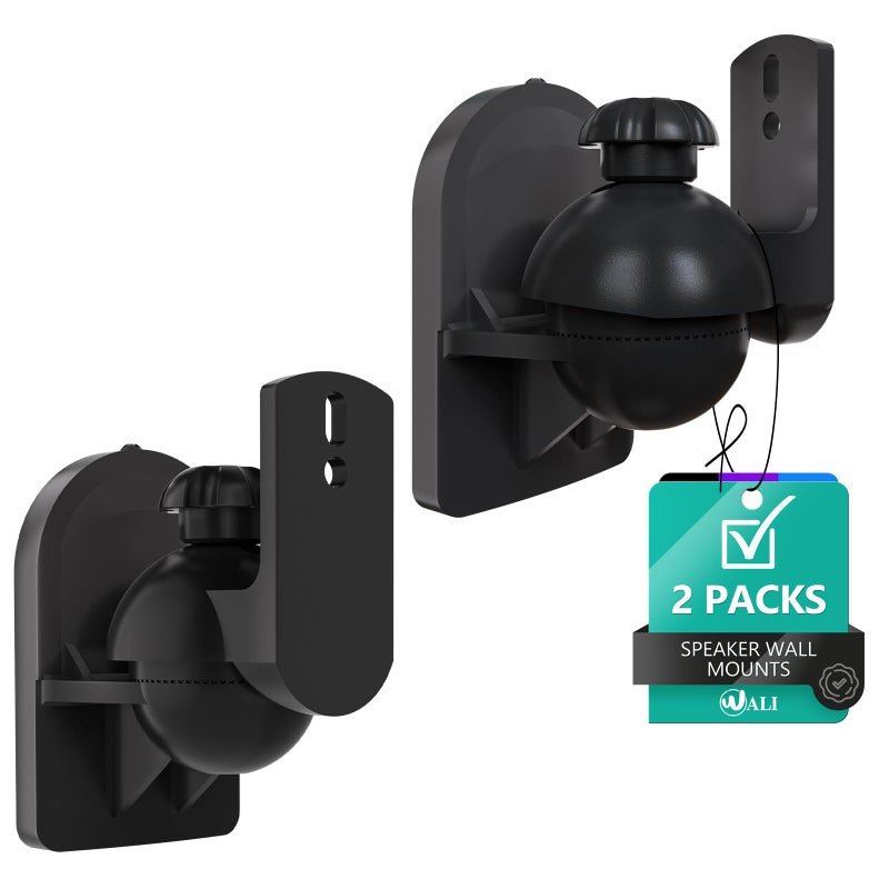 WALI Speaker Wall Mount, Surround Sound Speaker Stand with Adjustable Swivel Tilt Angle, Small Bookshelf Speaker Mount for Living Room, Home Theater, Hold up to 7.7 Lbs, (SWM202), 2 Pack, Black - Image 1