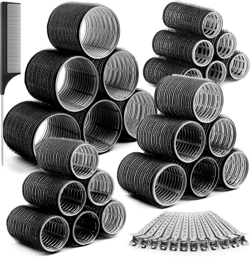 Thrilez 37 PCS Hair Roller with Clips Big Hair Rollers with 4 Different Sizes of 63mm 48mm 36mm 25mm Hair Curler Roller for Long Medium Short Hair Hair Rollers for Salon DIY Hairdressing Hairstyling