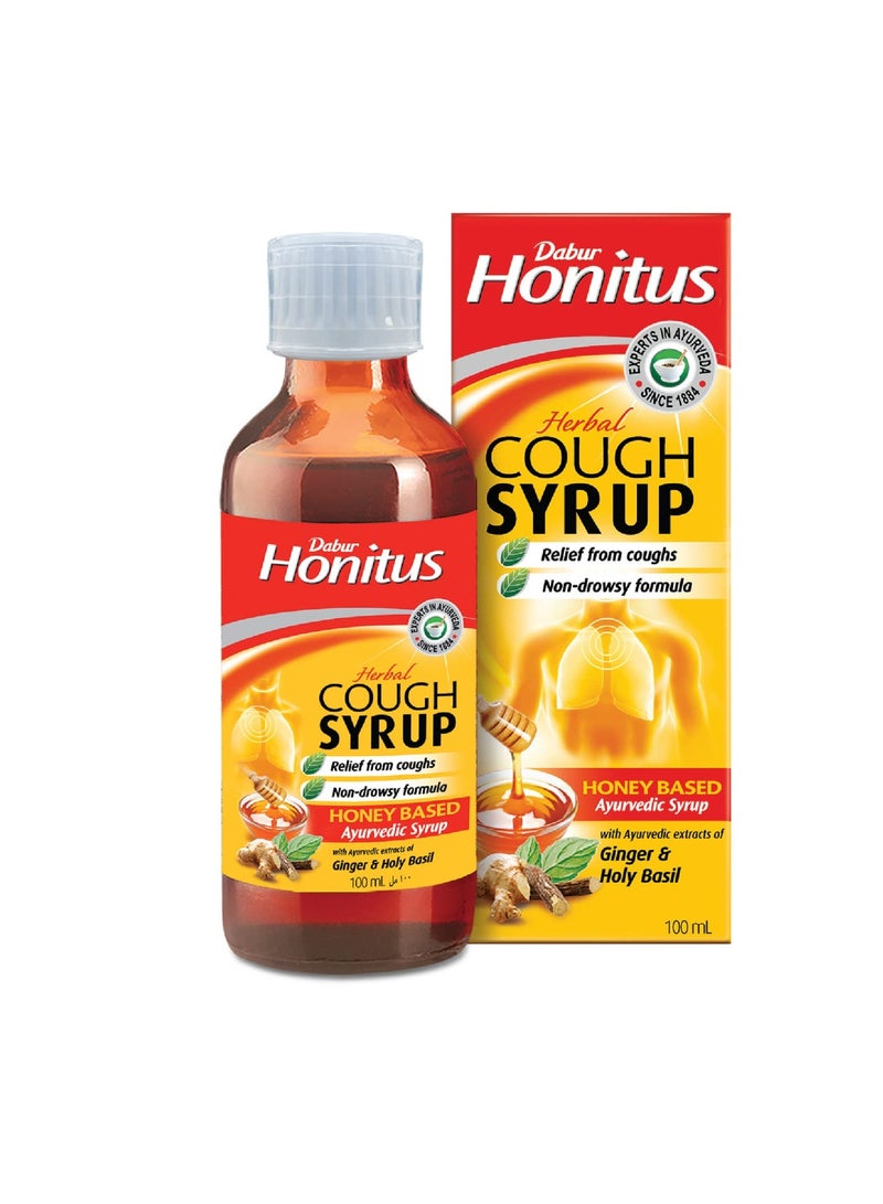 Dabur Honitus Cough Syrup Relief from Cough Non Drowsy Formula Ginger & Holy Basil 100ml - Image 1