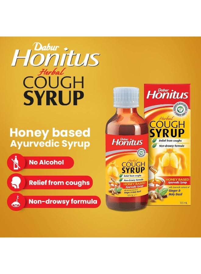 Dabur Honitus Cough Syrup Relief from Cough Non Drowsy Formula Ginger & Holy Basil 100ml - Image 2