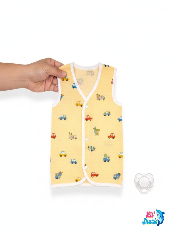 Lil' Shark Muslin Baby Jabla Vest Set | Sleeveless Jhablas for Newborns | Cute Cartoon Prints for Boys & Girls (in |Age | 0 Months | 3 Months | 3 | Combo 2) - Image 5