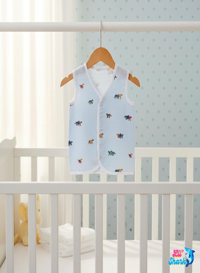 Lil' Shark Muslin Baby Jabla Vest Set | Sleeveless Jhablas for Newborns | Cute Cartoon Prints for Boys & Girls (in |Age | 0 Months | 3 Months | 3 | Combo 2) - Image 4