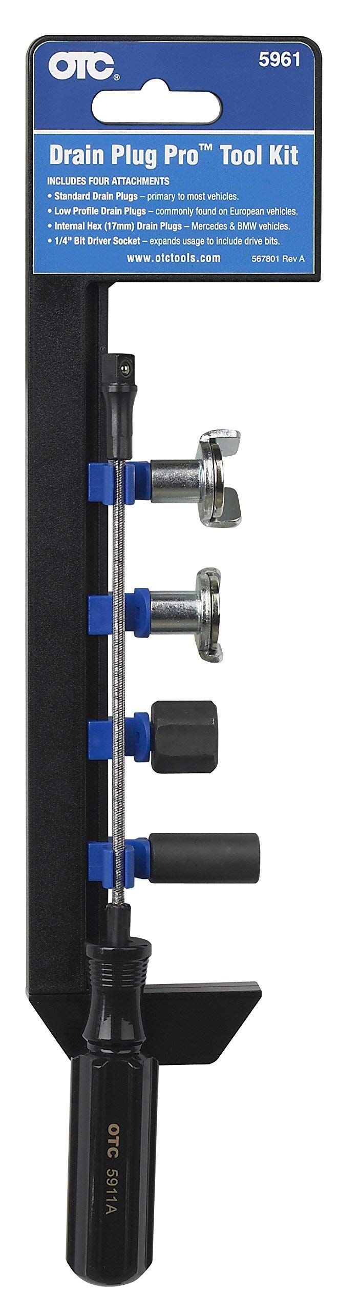 OTC 5961 Drain Plug Pro Tool Kit Includes Attachments for Standard LowProfile and Internal Hex Drain Plugs 17mm - Image 2