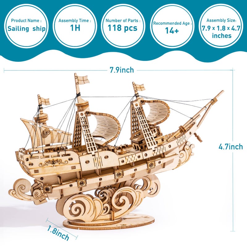 RoWood 3D Wooden Puzzle for Adults, Vintage Wooden Watercraft Model Kit to Build, Best Gift Ideas - Sailling Ship - Image 5