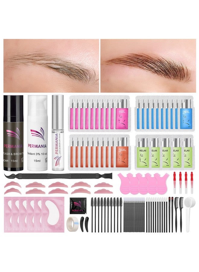 PERMANIA Brow Lamination With Brown Color Kit Lash Lift & Eyebrow 4 In 1 Brown Coloring Make Eyelash Perm Voluminous And Curl For Salon & Home Lasts Up To 6 Weeks(Brown)  - Image 1