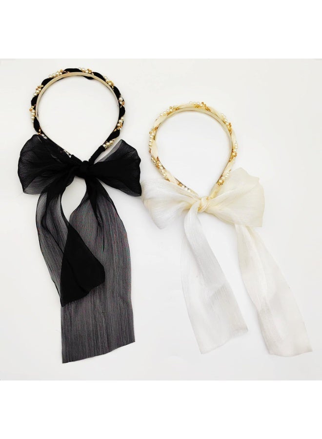 2Pcs Hair Bands for Girls Women's Hair, Plastic Tooth Comb Headbands, Pearl Crystal Hair Loop Non-slip Flower Hairbands, for Women Girls (Solid Color A) - Image 1