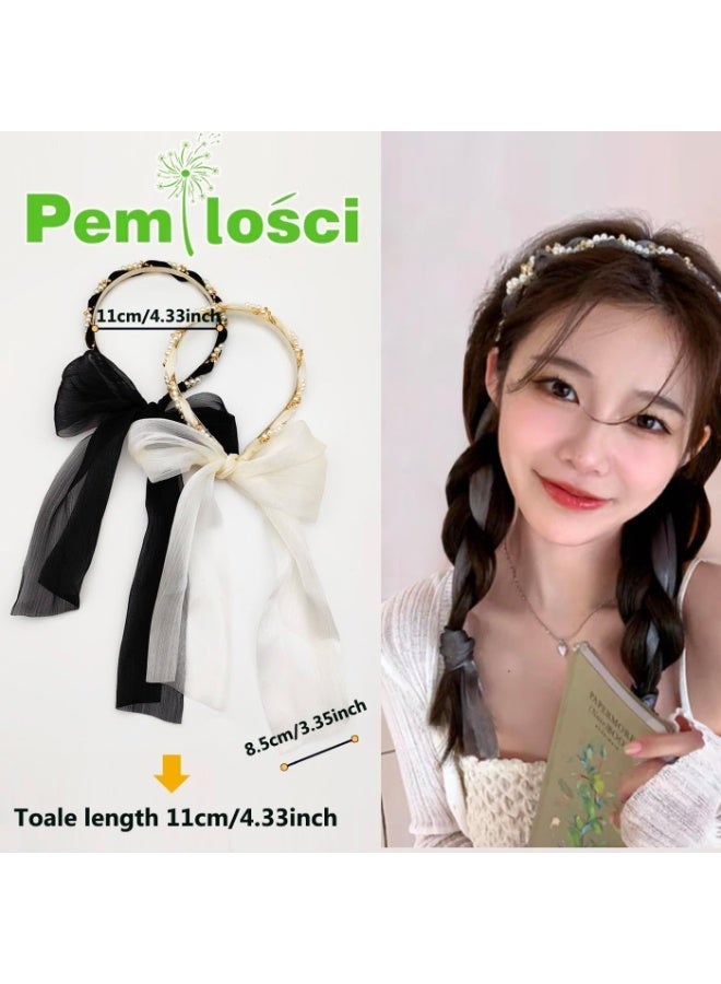 2Pcs Hair Bands for Girls Women's Hair, Plastic Tooth Comb Headbands, Pearl Crystal Hair Loop Non-slip Flower Hairbands, for Women Girls (Solid Color A) - Image 2