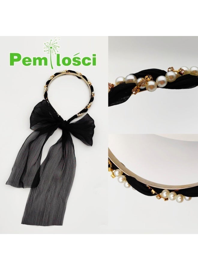 2Pcs Hair Bands for Girls Women's Hair, Plastic Tooth Comb Headbands, Pearl Crystal Hair Loop Non-slip Flower Hairbands, for Women Girls (Solid Color A) - Image 3