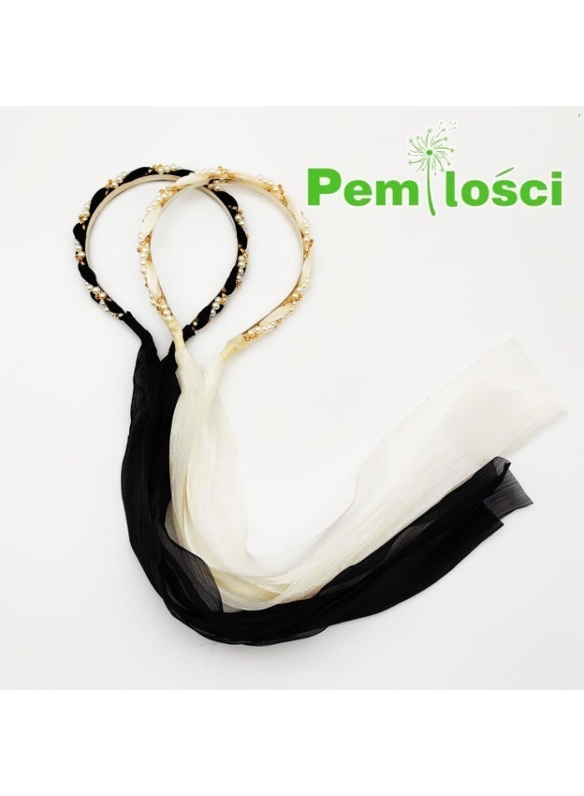 2Pcs Hair Bands for Girls Women's Hair, Plastic Tooth Comb Headbands, Pearl Crystal Hair Loop Non-slip Flower Hairbands, for Women Girls (Solid Color A) - Image 4