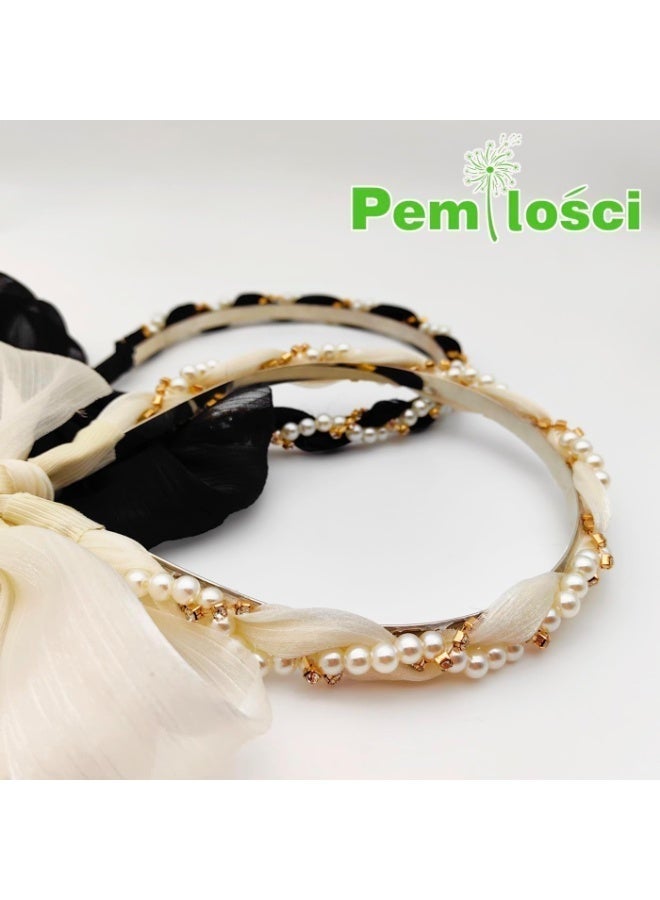 2Pcs Hair Bands for Girls Women's Hair, Plastic Tooth Comb Headbands, Pearl Crystal Hair Loop Non-slip Flower Hairbands, for Women Girls (Solid Color A) - Image 5