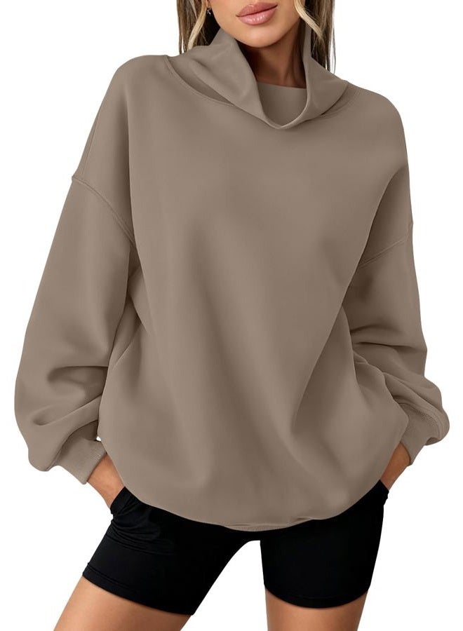 LILLUSORY Mock Neck Sweatshirt for Women, Coffeegrey, L - Image 2