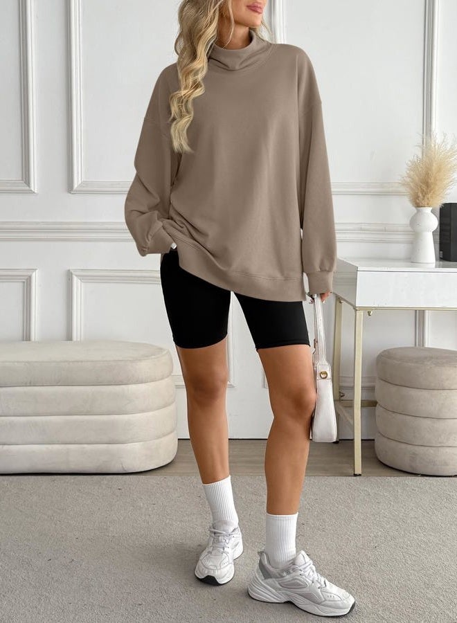 LILLUSORY Mock Neck Sweatshirt for Women, Coffeegrey, L - Image 5