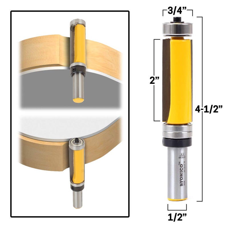 Yonico Pattern Bit Flush Trim Top and Bottom Bearing Router Bits 2-Inch Down Shear 1/2-Inch Shank 14128 - Image 2