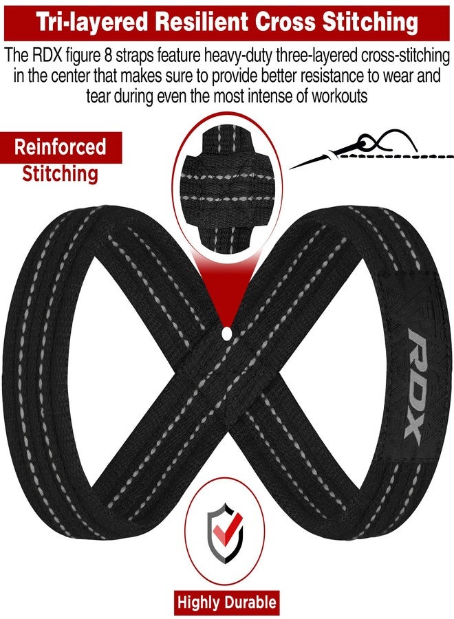 RDX Weight Lifting Straps Figure 8, Anti Slip Strap with cuffs wrist Support for Gym Workout Deadlift Powerlifting Bodybuilding Weightlifting, Fitness Strength Training, Hand Bar Grip for Men - Image 2