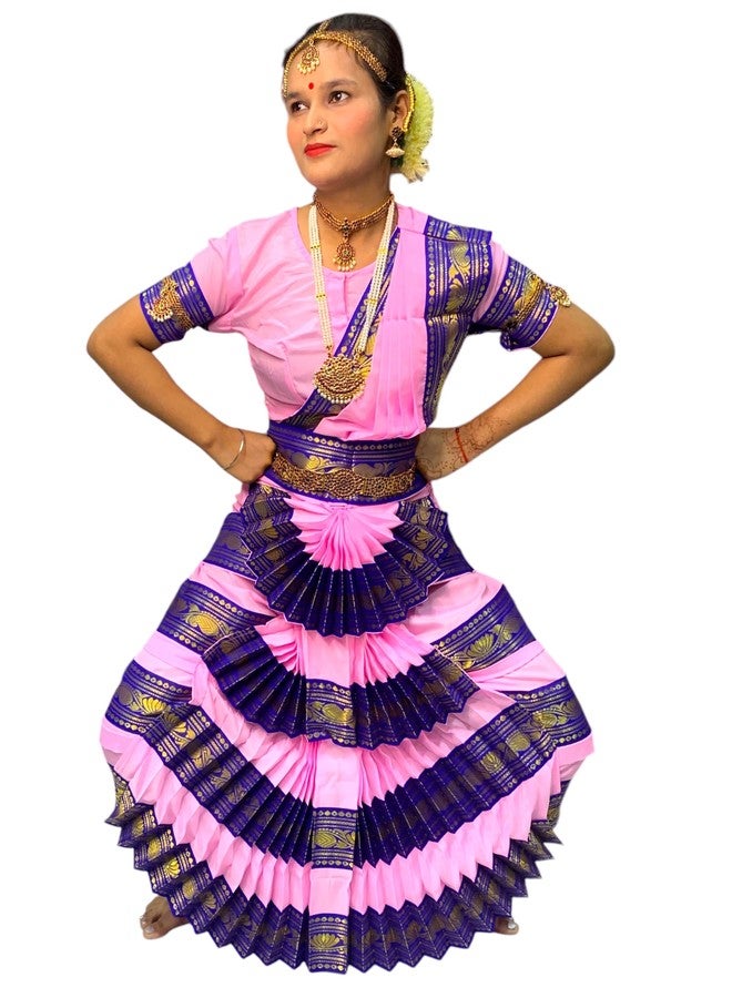 TWINKLE TOTS TwinkleTots Readymade Silk Bharatanatyam Dance Dress for Girls | Fancy Dress/Costume Competitions/School Events/Annual Functions Pink - Image 1