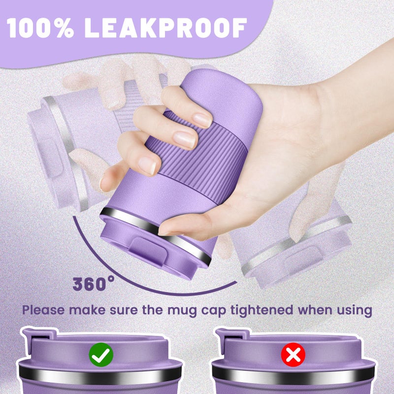 DUBUXW القهوة المعزولة من البهلوان مع Flip Lid 12oz / 17oz من الفولاذ المقاوم للصدأ سفر القهوة القدح - Image 3
