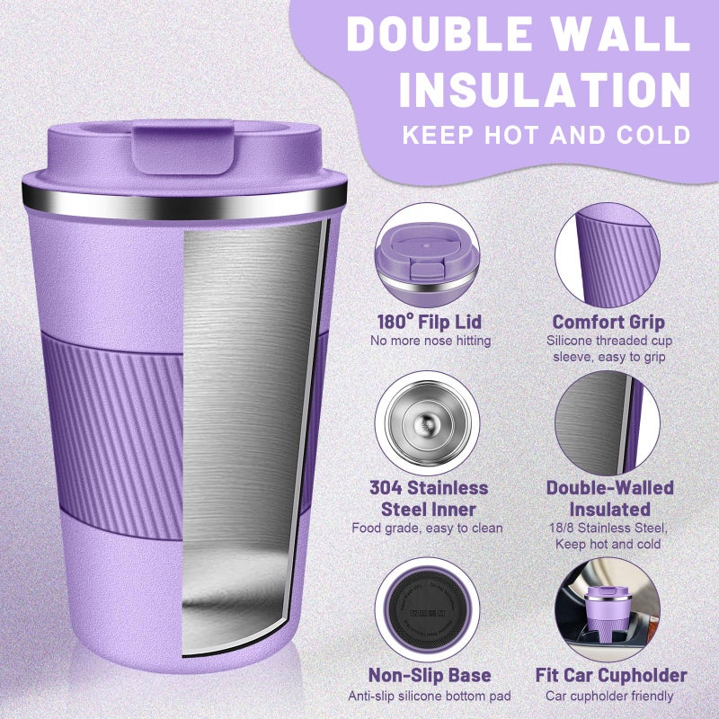 DUBUXW القهوة المعزولة من البهلوان مع Flip Lid 12oz / 17oz من الفولاذ المقاوم للصدأ سفر القهوة القدح - Image 4