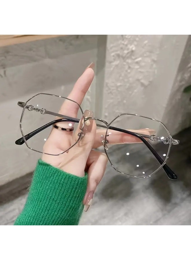 SCENT HOUSE Sporty Geometric Polygonal Metal Glasses Frame - Full-Rim Glasses with Clear Lenses, Lightweight Durable Eyewear for Men & Women, Includes Microfiber Cloth (Includes eyeglass case)
,blue lighe blocking glasses,eyeglasses - Image 4