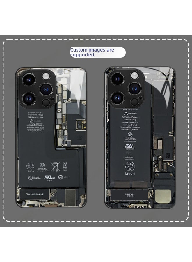 Circuit Board Phone Case For 13 14promax Creative 12 Cool 15 Model Glass Case Funny Digital Computer IPhone Protective Cover-Color:High Permeability Glass Shell-graphite Black -994 White-Applicable Model:iphone15 PRO