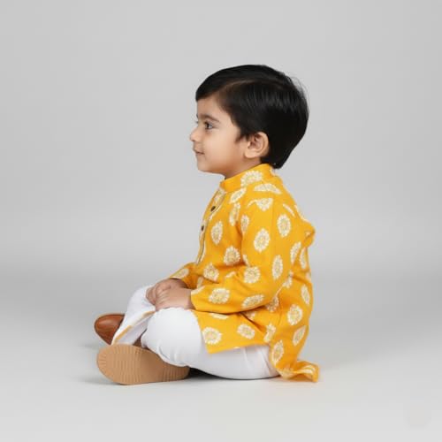 mustmom Baby Ethnic Wear Festival Organic Cotton Soft and comfortable Dhoti Kurta Set Saraswati Puja Dress Panjabi for Kids Boy Girls (Yellow, 0-3 Months) - Image 4