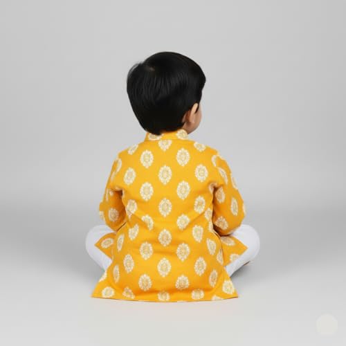 mustmom Baby Ethnic Wear Festival Organic Cotton Soft and comfortable Dhoti Kurta Set Saraswati Puja Dress Panjabi for Kids Boy Girls (Yellow, 0-3 Months) - Image 3
