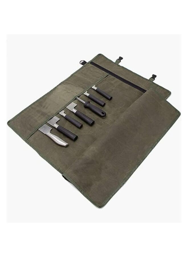 Chef’s Knife Roll Bag, Waxed Canvas Knife Cultery Carrier, Portable Chef Knife Cases, Knife Pouch Holders With 10 Slots Plus 1 Zipper Pockets Can Hold Home Kitchen Knife Tools(Green) - Image 2