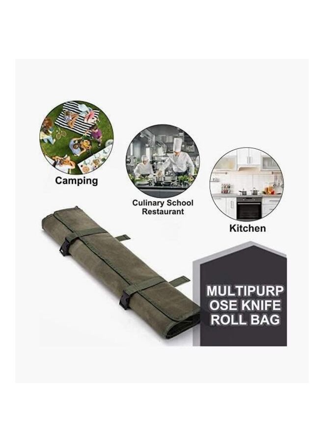 Chef’s Knife Roll Bag, Waxed Canvas Knife Cultery Carrier, Portable Chef Knife Cases, Knife Pouch Holders With 10 Slots Plus 1 Zipper Pockets Can Hold Home Kitchen Knife Tools(Green) - Image 4