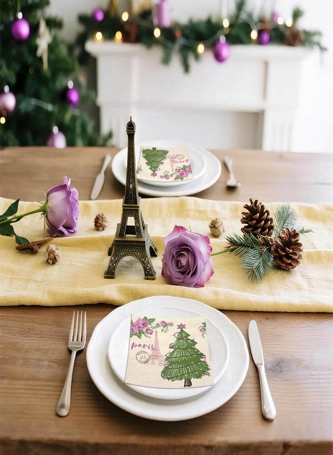 WRAPAHOLIC 50Pcs Christmas Paper Napkins - 3 Ply Christmas Eiffel Tower Disposable Luncheon Napkin for Christmas Party Supplies Tableware, Xmas Holiday - 6. 5 x 6.5 In - Image 5