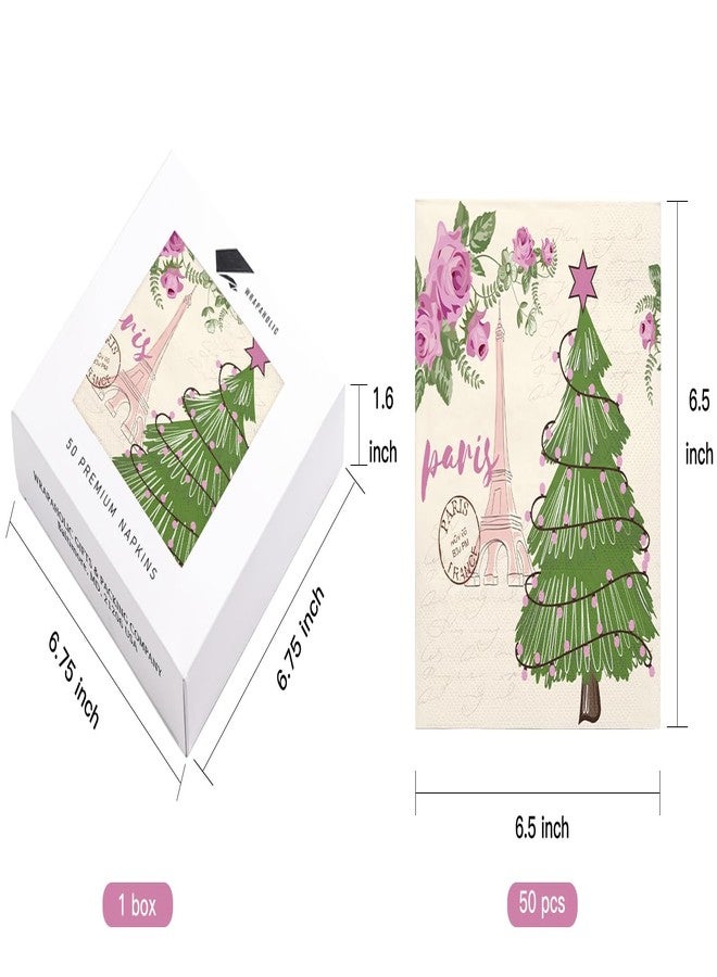 WRAPAHOLIC 50Pcs Christmas Paper Napkins - 3 Ply Christmas Eiffel Tower Disposable Luncheon Napkin for Christmas Party Supplies Tableware, Xmas Holiday - 6. 5 x 6.5 In - Image 2