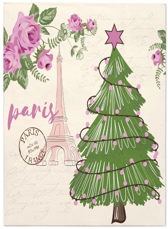 WRAPAHOLIC 50Pcs Christmas Paper Napkins - 3 Ply Christmas Eiffel Tower Disposable Luncheon Napkin for Christmas Party Supplies Tableware, Xmas Holiday - 6. 5 x 6.5 In - Image 1