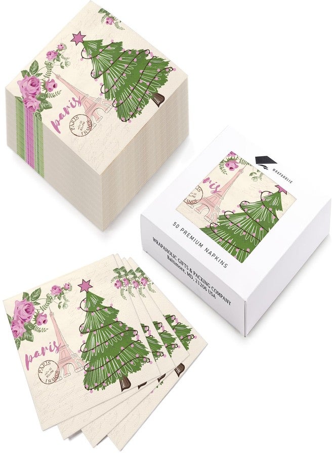 WRAPAHOLIC 50Pcs Christmas Paper Napkins - 3 Ply Christmas Eiffel Tower Disposable Luncheon Napkin for Christmas Party Supplies Tableware, Xmas Holiday - 6. 5 x 6.5 In - Image 3