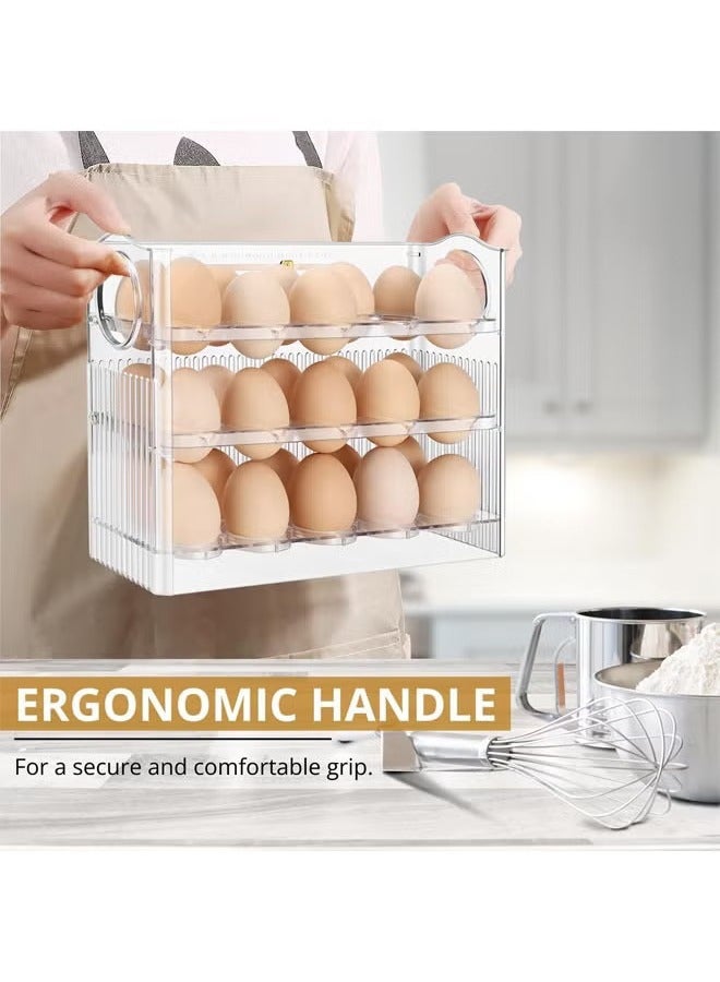 Arabest Flippable Egg Fridge Organizer for Refrigerator Door, 30-Egg Capacity, Clear Egg Saver for Fridge, 3-Layer Egg Storage Container for Refrigerator with Freshness Tracker - Image 3