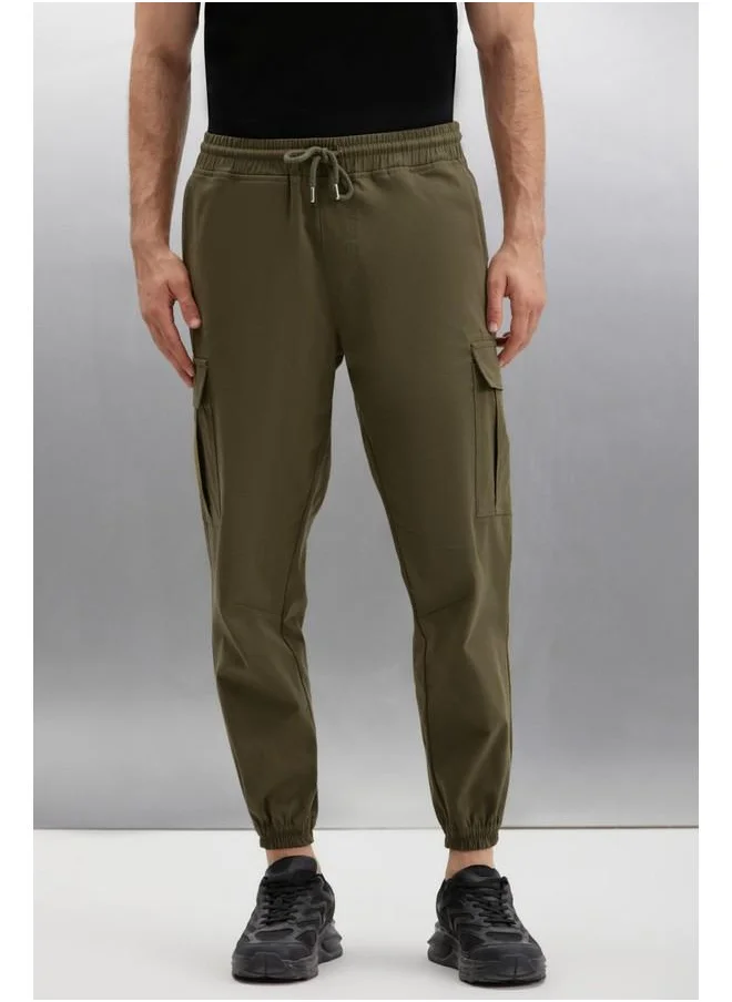 GRIMELANGE Grimelange Cargo Men's Woven Cargo Pocket Elastic Waist & Hem Khaki Pants