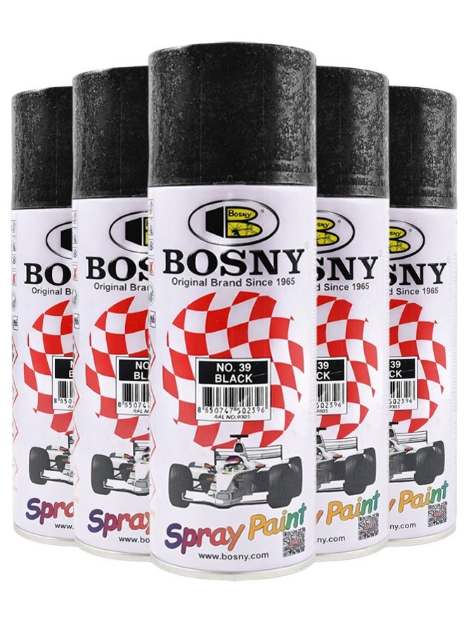 Bosny Combo 5 Pcs BOSNY No.39 Black Spray Paint – Multi-Surface Aerosol Paint for Metal, Wood, Wall, Glass & Automotive Touch-Up | Quick Dry, High Gloss Finish, Long Lasting DIY & Industrial Spray Paint - Image 1