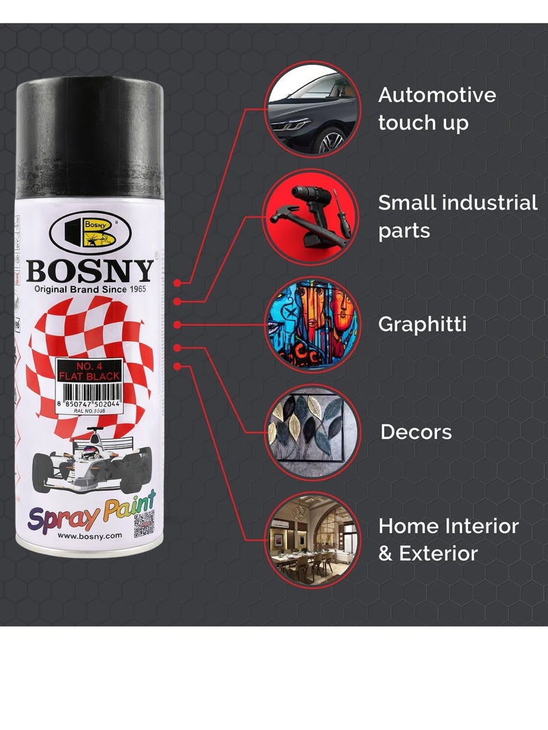 Bosny Combo 5 Pcs BOSNY No.39 Black Spray Paint – Multi-Surface Aerosol Paint for Metal, Wood, Wall, Glass & Automotive Touch-Up | Quick Dry, High Gloss Finish, Long Lasting DIY & Industrial Spray Paint - Image 3