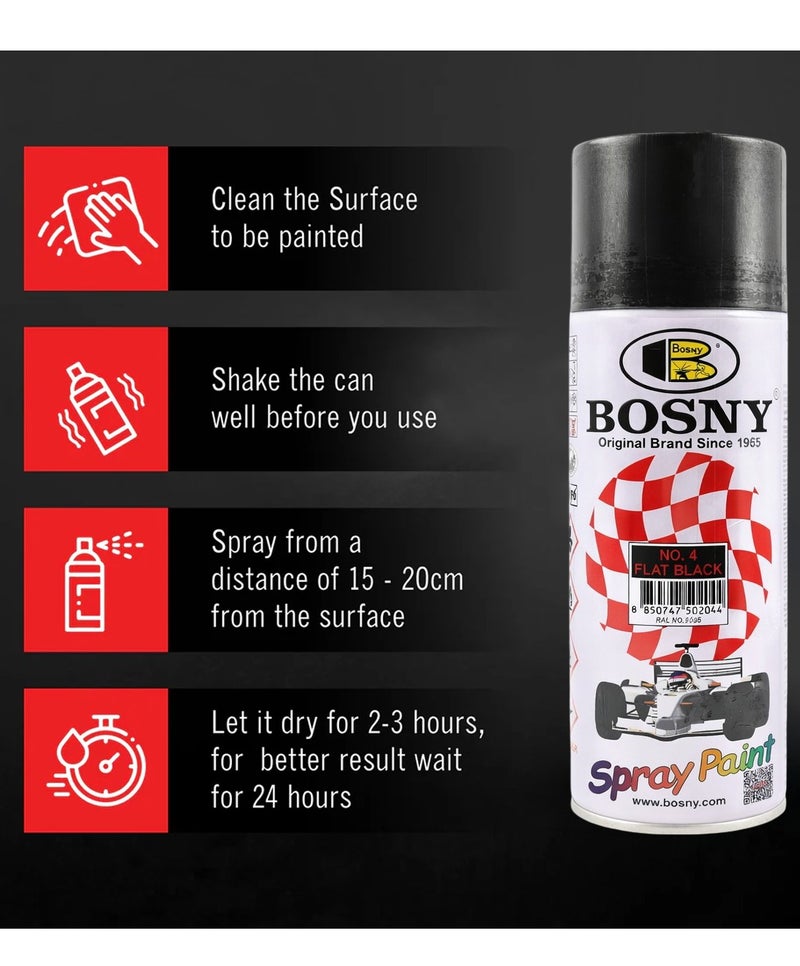 Bosny Combo 5 Pcs BOSNY No.39 Black Spray Paint – Multi-Surface Aerosol Paint for Metal, Wood, Wall, Glass & Automotive Touch-Up | Quick Dry, High Gloss Finish, Long Lasting DIY & Industrial Spray Paint - Image 5