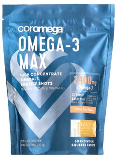 Coromega Max High Concentrate Omega3 Squeeze Shots Citrus Burst 60 Individual Squeeze Packets (2.5 g) Each 