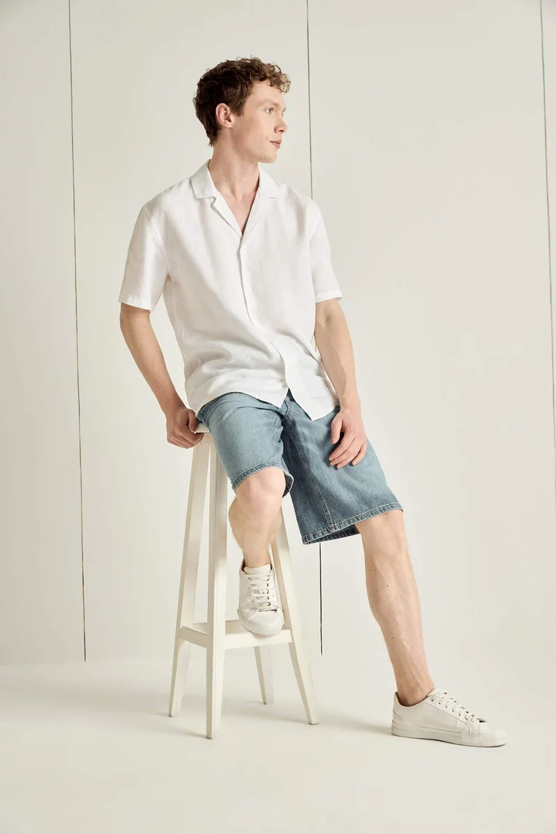 ديفاكتو Regular Fit Polo Collar Linen Shirt