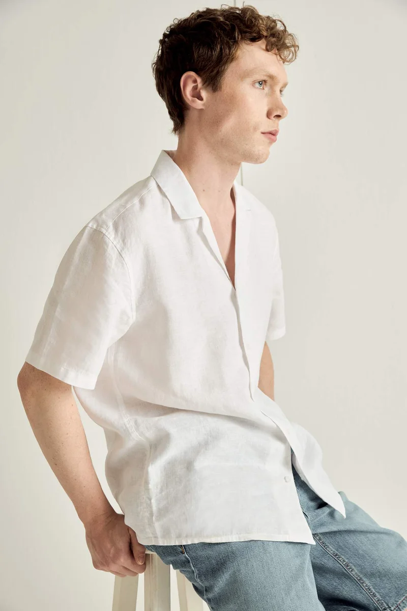 ديفاكتو Regular Fit Polo Collar Linen Shirt
