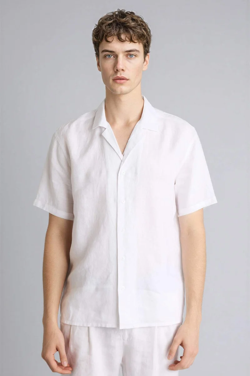 DeFacto Regular Fit Polo Collar Linen Shirt