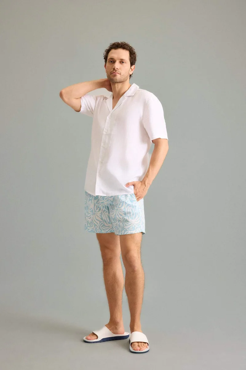 DeFacto Regular Fit Polo Collar Linen Shirt