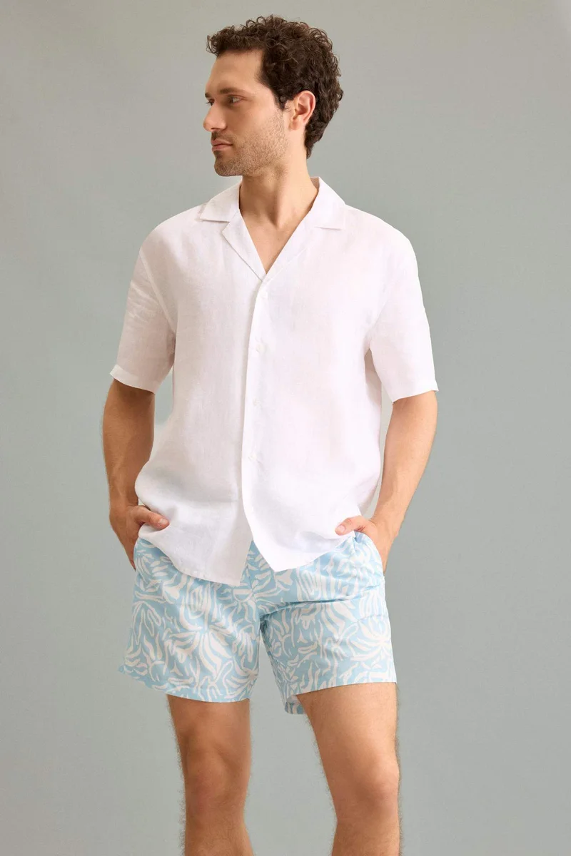 DeFacto Regular Fit Polo Collar Linen Shirt