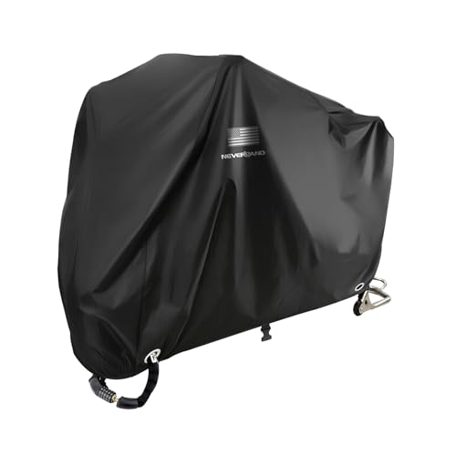 NEVERLAND Motorcycle Cover Waterproof Outdoor Black Heavy Duty Scooter Cover Motorbike Cover with Refletive Logo LockHole Bandage Storage BagProtect Against Dust Debris Rain and WeatherL