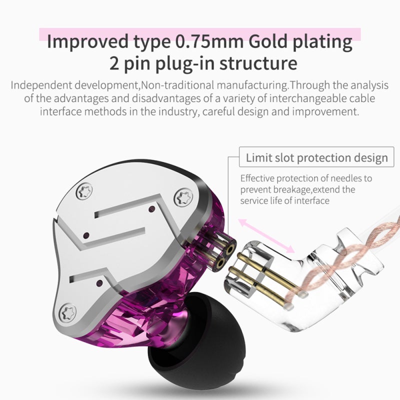 In Ear Headphones ZSN Hybrid Dynamic And Armature Drivers 3.5mm Gold Plated Jack - Tangle-Free Detachable Cable Built-in Microphone For 3.5mm Audio Devices - Image 3
