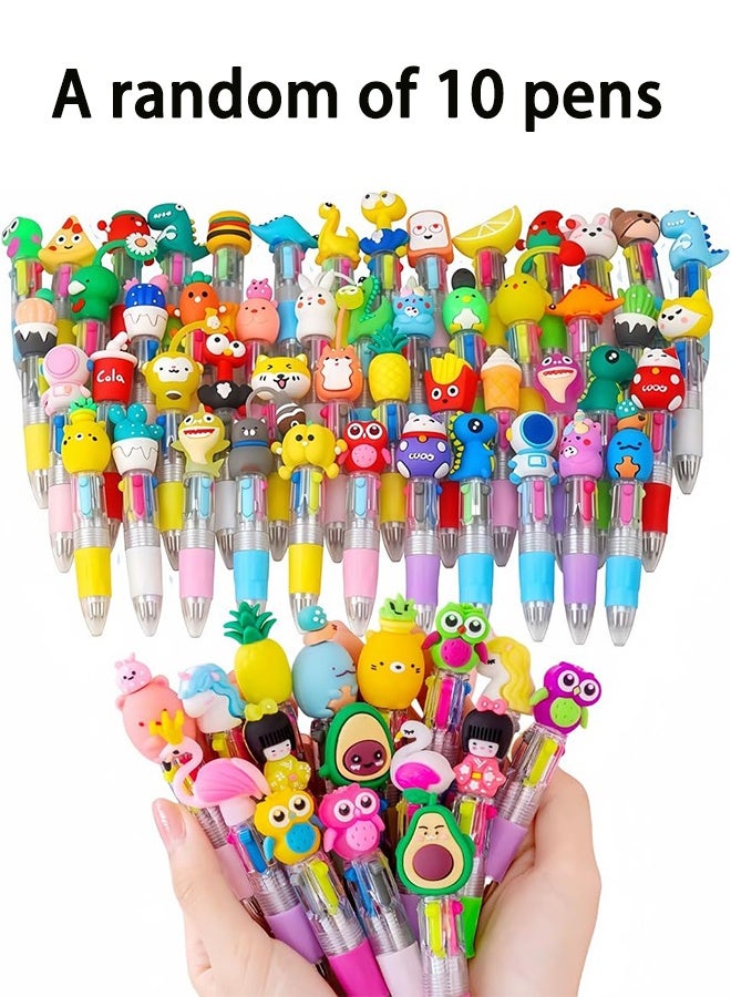 A set of 10 mini multicolored pens, 4-in-1 cute pens, suitable for children's parties, birthday party gifts, teacher's school stationery supplies (style random) - Image 1