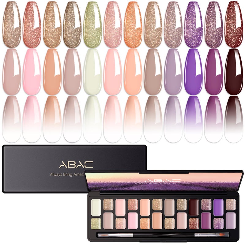 ABAC 24 Color Hema-Free Solid Gel Nail Polish,Ombre Gel Nail Polish,Pat Paint Nail Gel- Neon Pink,Yellow & Midnight Shimmer All-Year Clump-Free for Weddings,Date Nights,Office,w/Dual Brush - Image 1